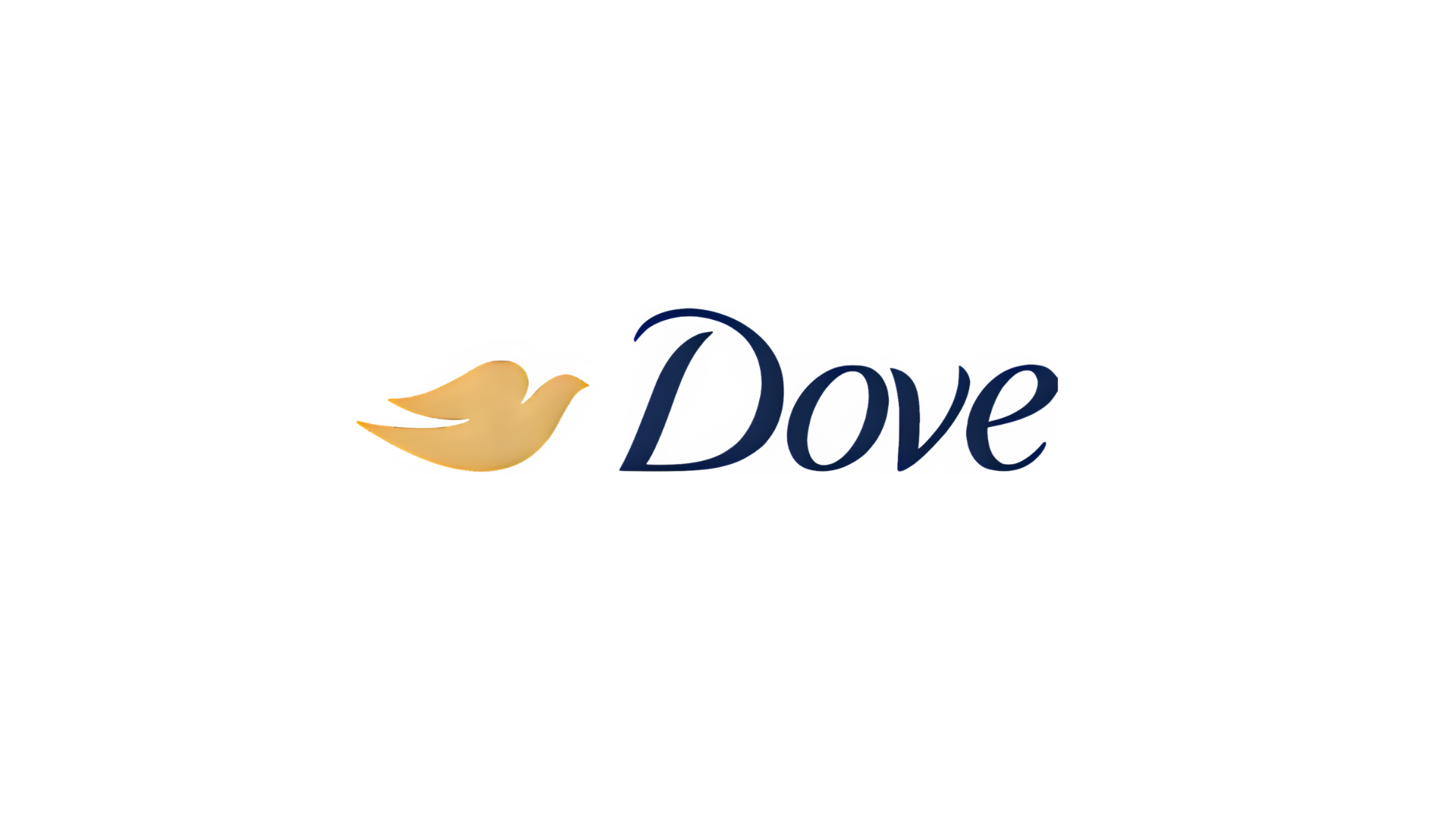 The logo for Unilever’s Dove brand. A gold Dove symbol next to ‘Dove’ written in blue