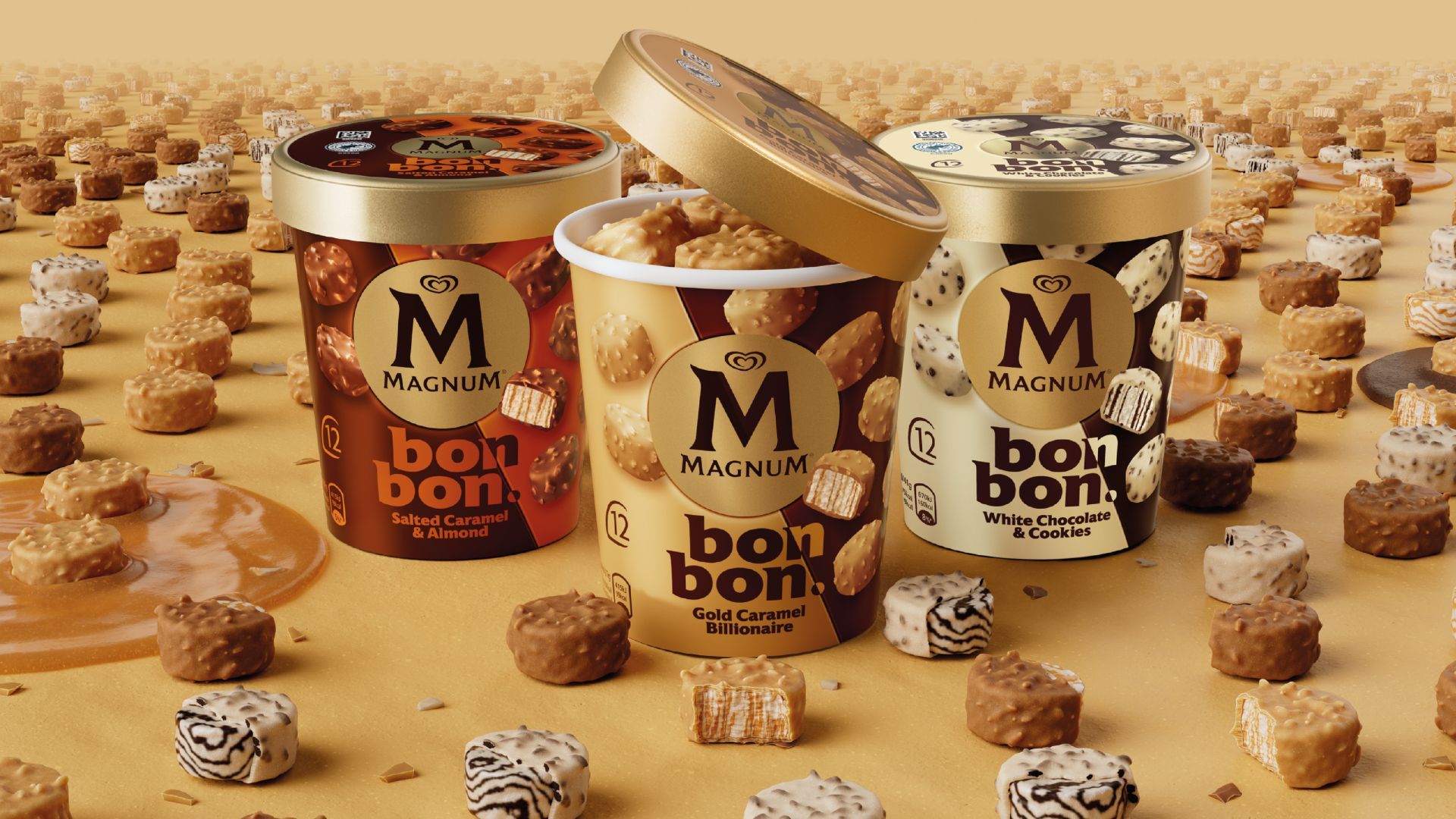 Three sharing tubs of Magnum’s new Bon Bon range
