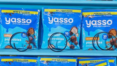 A row of US Greek yoghurt brand Yasso’s Poppables snack packs. Each piece is 35 calories.