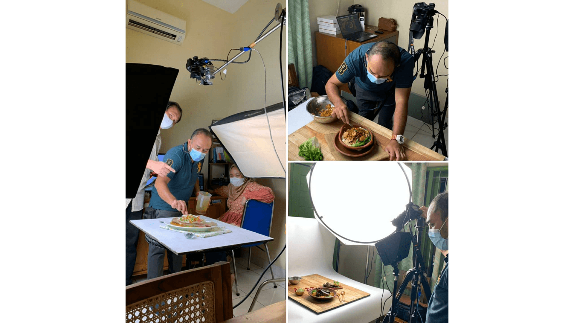 Collage of three images showing a demo being filmed