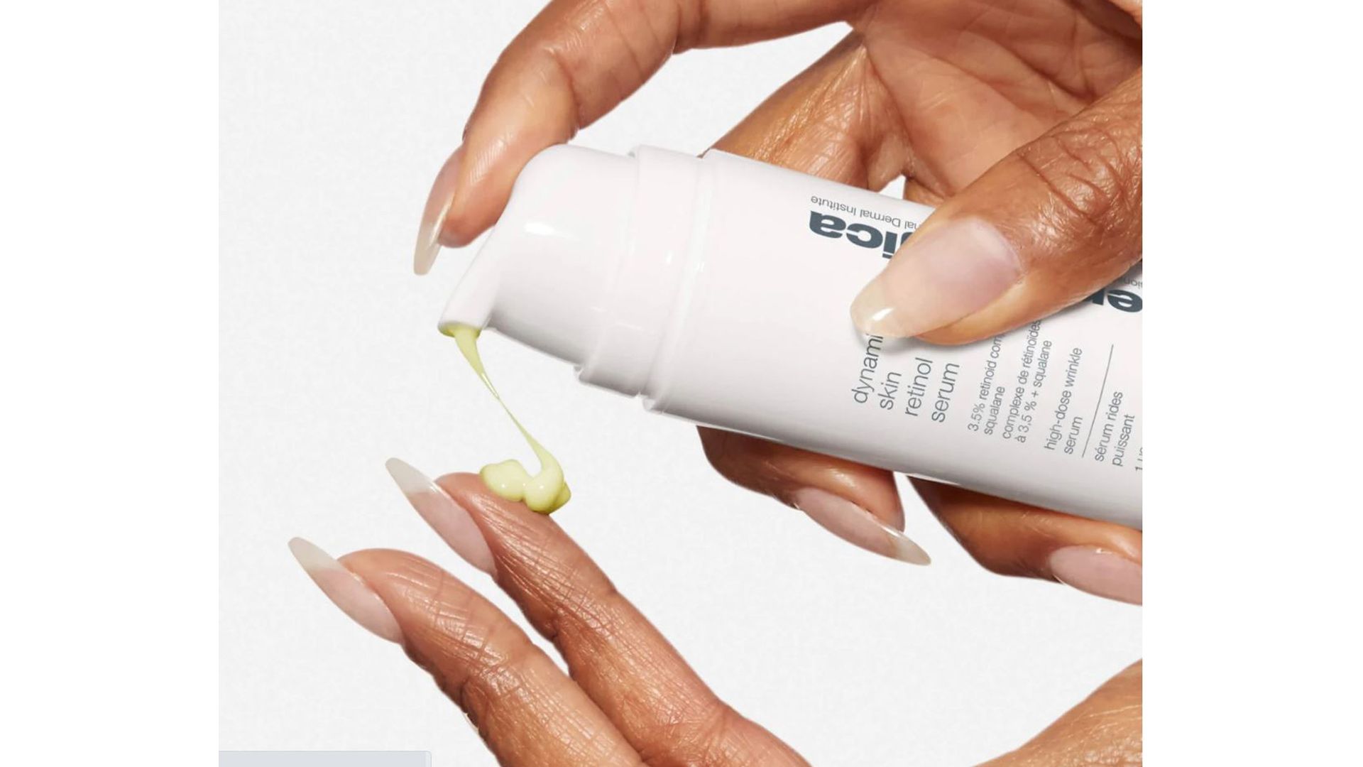 A Dermalogica product being dispensed onto someone’s fingers.