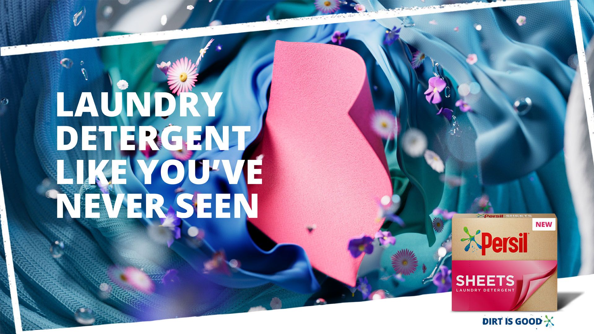 Advert for Persil laundry sheets showing paper-based box