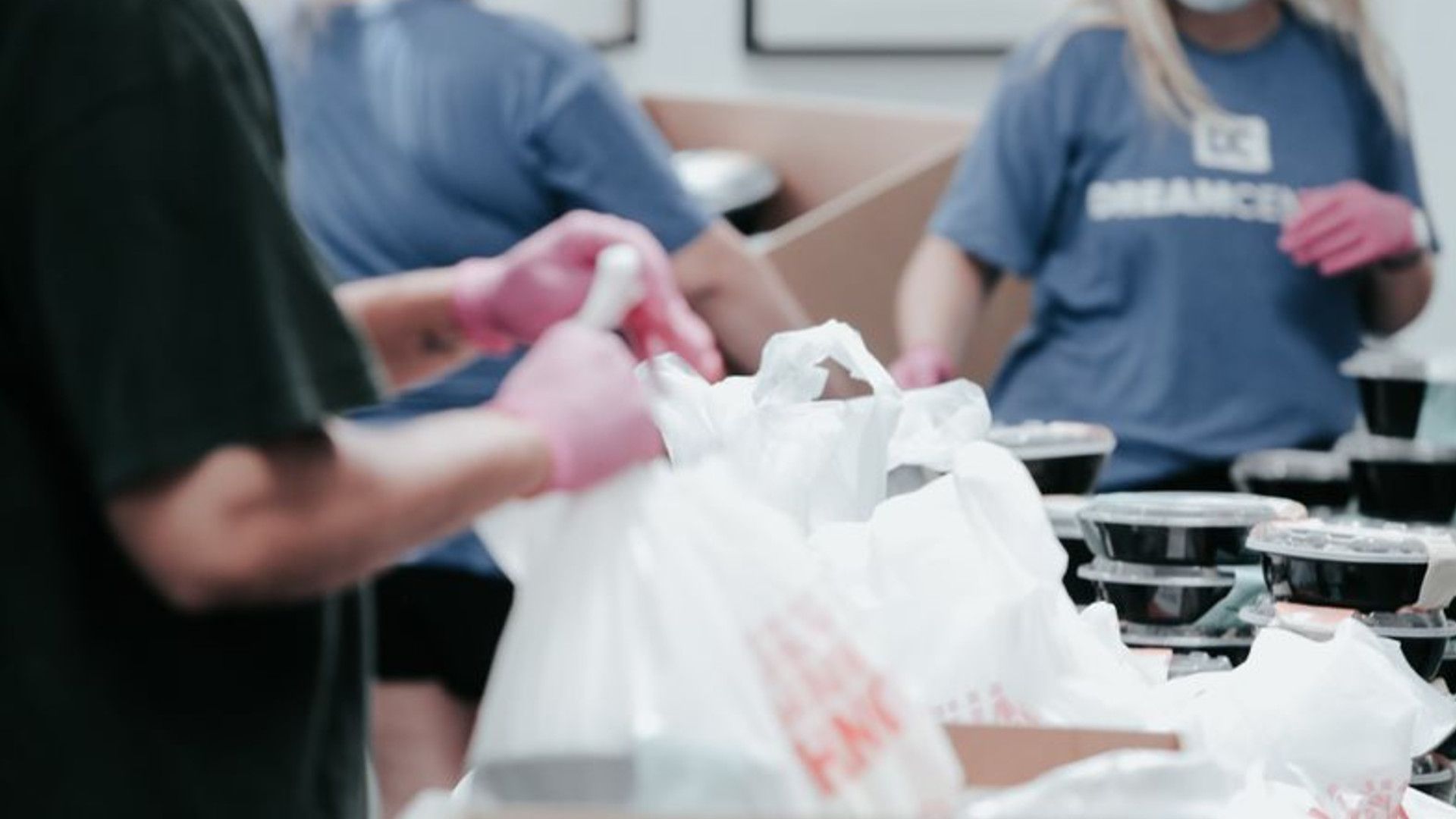 Bags of food in a food bank