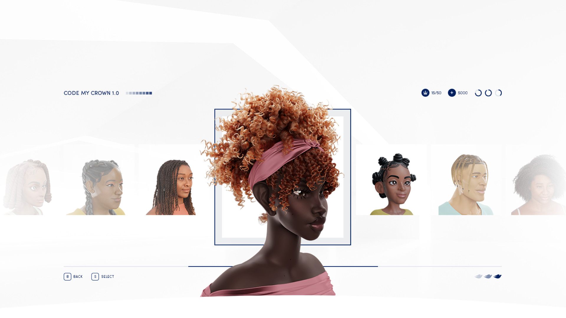 There are eight doll heads from the ‘Code my Crown’ campaign on the left of the screen. One enlarged doll head is positioned in the middle of the screen – it has curly light brown hair, darker skin and is wearing a pink headband. On the right of the screen is a body of text. The title reads: ‘Changing the game for Black Hair’, followed by a block of body text, and the Dove and Afro Hair Library logos.