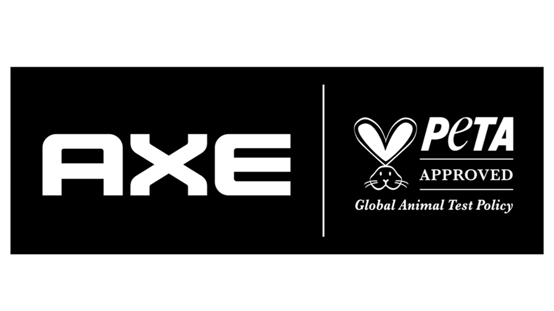 Black and white logos of Axe and PETA side by side