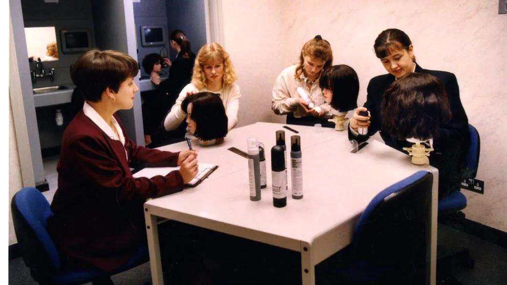 A group of women testing hair products