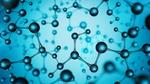 many connected atoms on a blue background