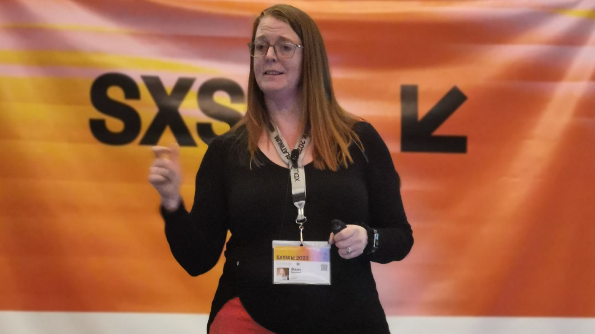 Unilever’s Dr Sam Samaras speaking on stage at SXSW 2023. 