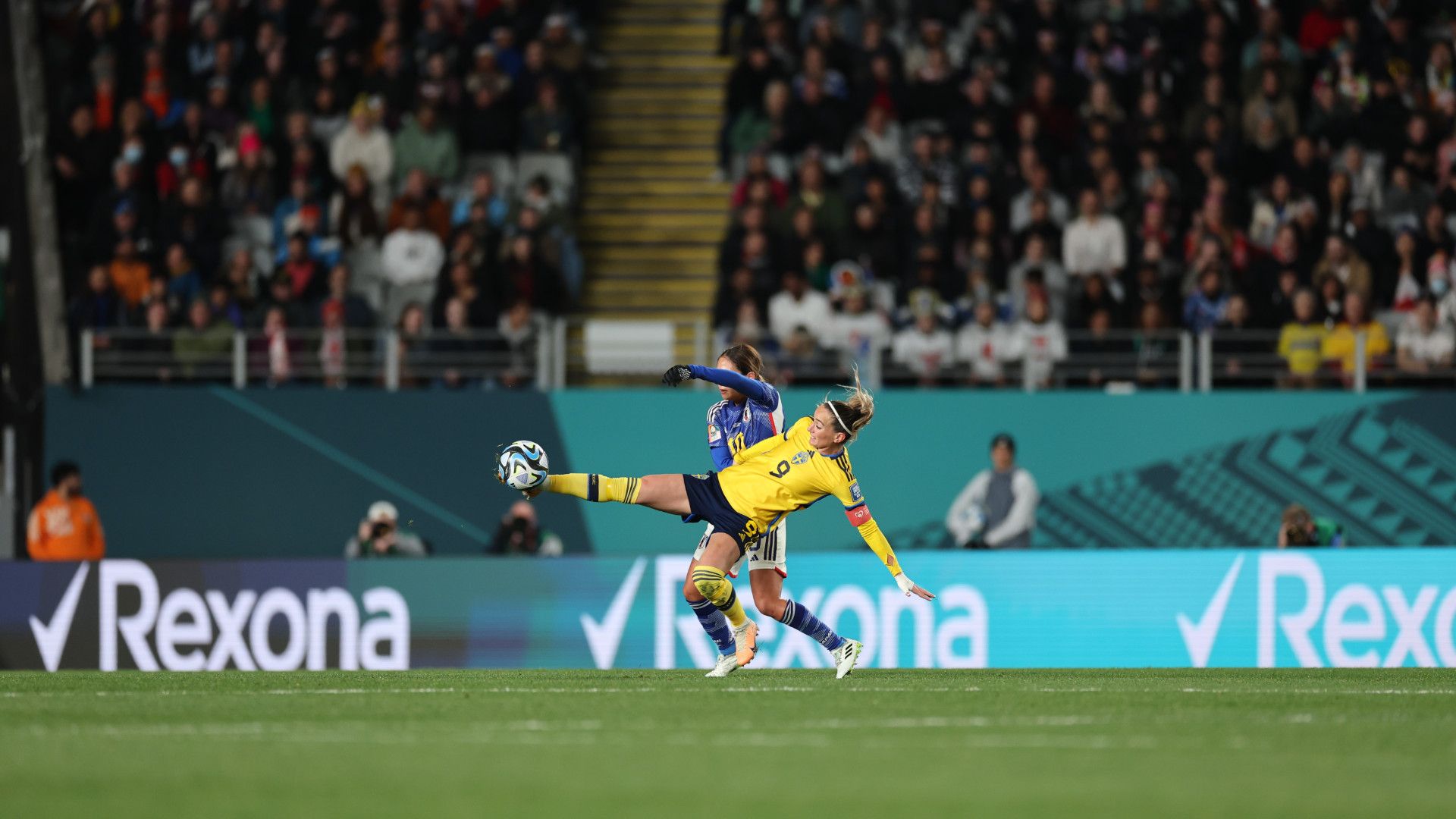 Unilever's Rexona brand advertising in the Eden Park stadium at the FIFA Women's World Cup 2023.