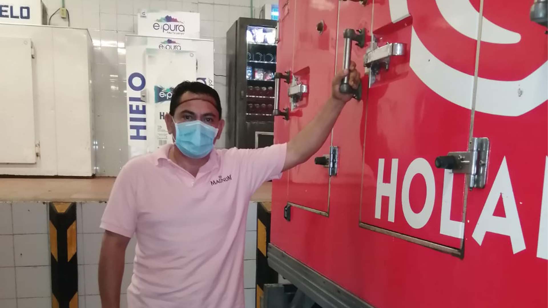 Jesus standing by his delivery truck