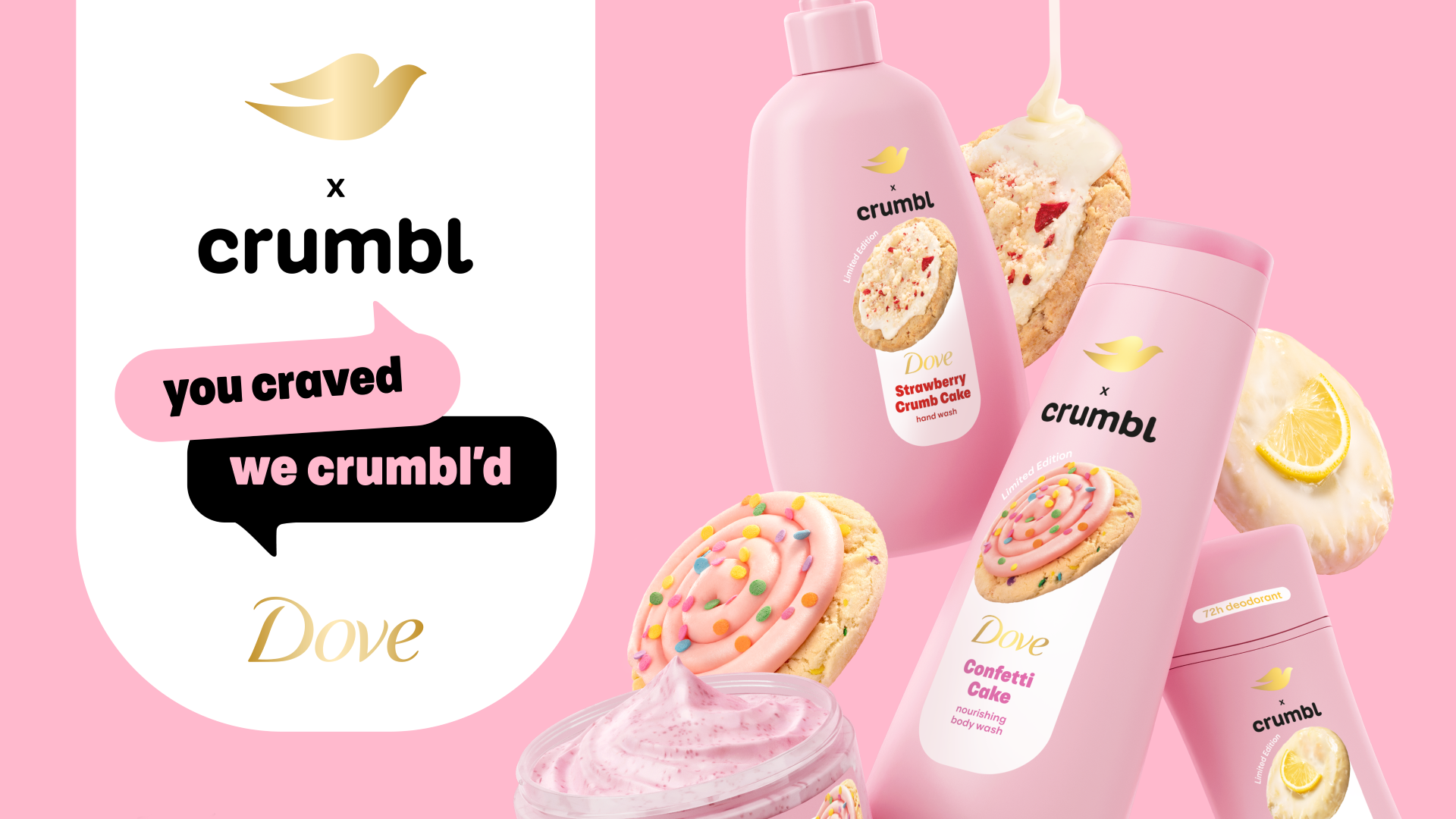 Advert for Dove’s body care range created in partnership with Crumbl Cookies.