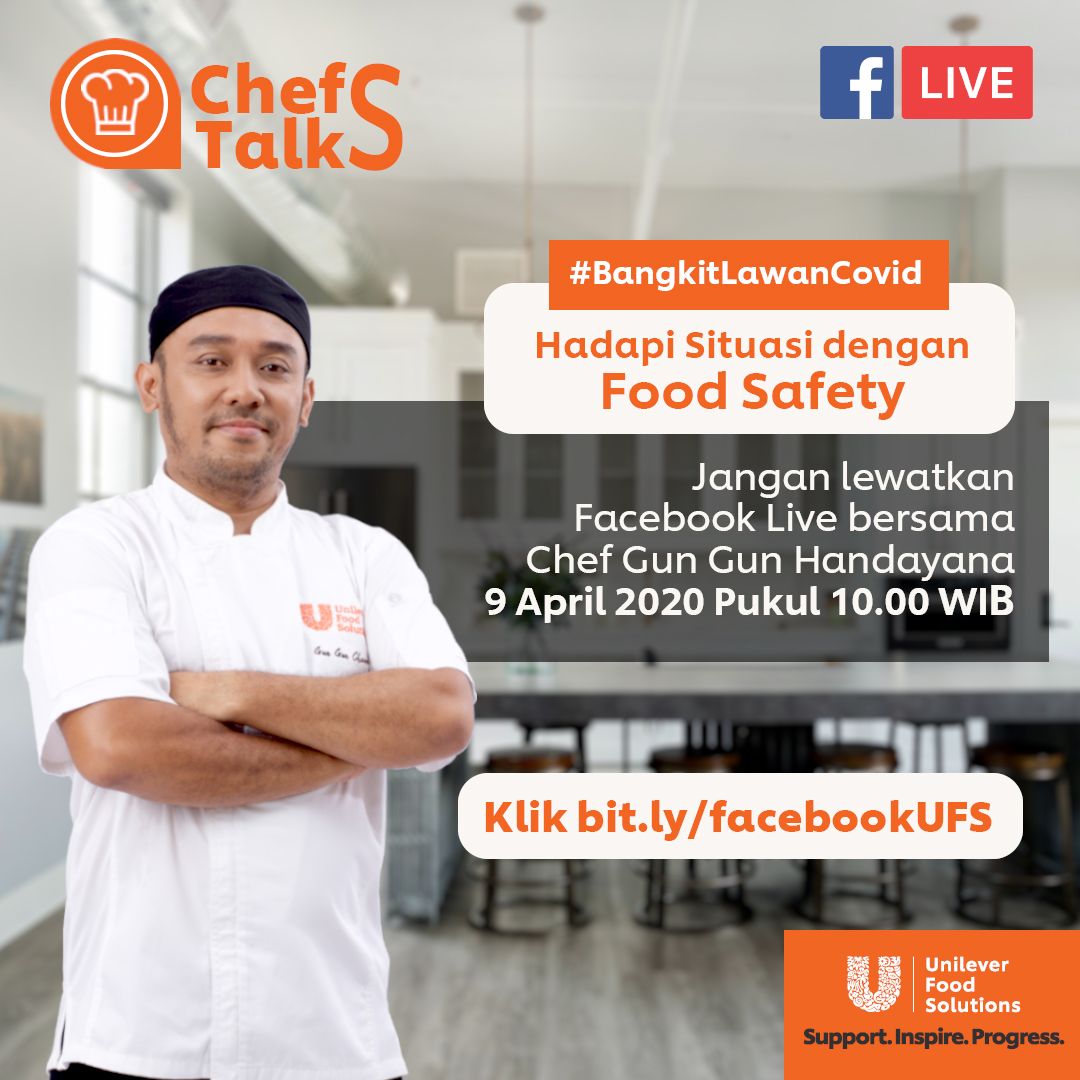 Chef with folded arms. UFS Indonesia’s Chef Gun Gun has been hosting Facebook Live talks