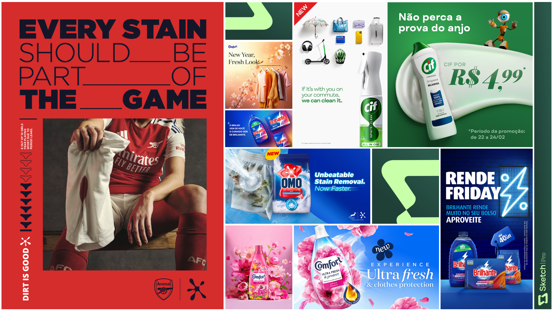 Montage of marketing content created by Sketch Pro teams, designed to tap into micro trends and cultural moments.