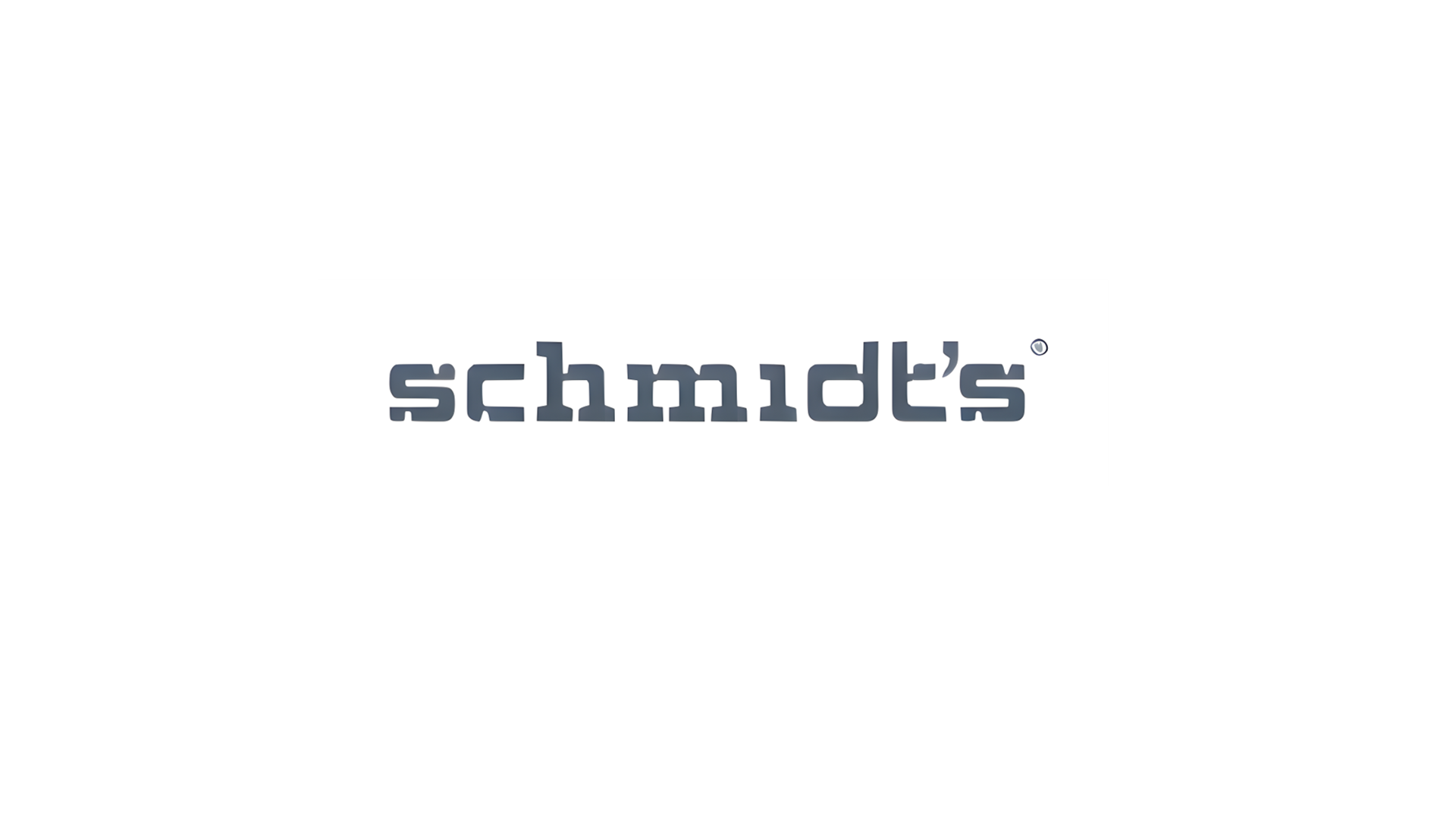 The logo for Unilever’s Schmidt’s brand. Grey-blue lower-case text reading ‘Schmidt’s’