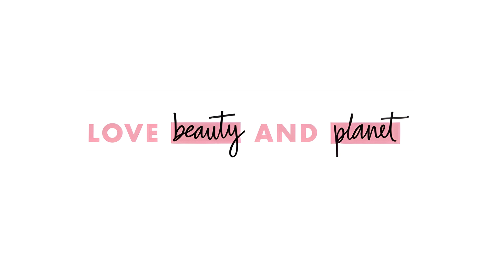The logo for Unilever Beauty & Wellbeing’s Love Beauty and Planet brand. Black and pink text in a mixture of typography