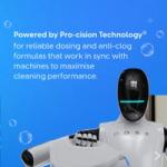 Visual illustrating Pro‑cision Technology, showing precise dosing and anti‑clog performance working in sync with washing machines.