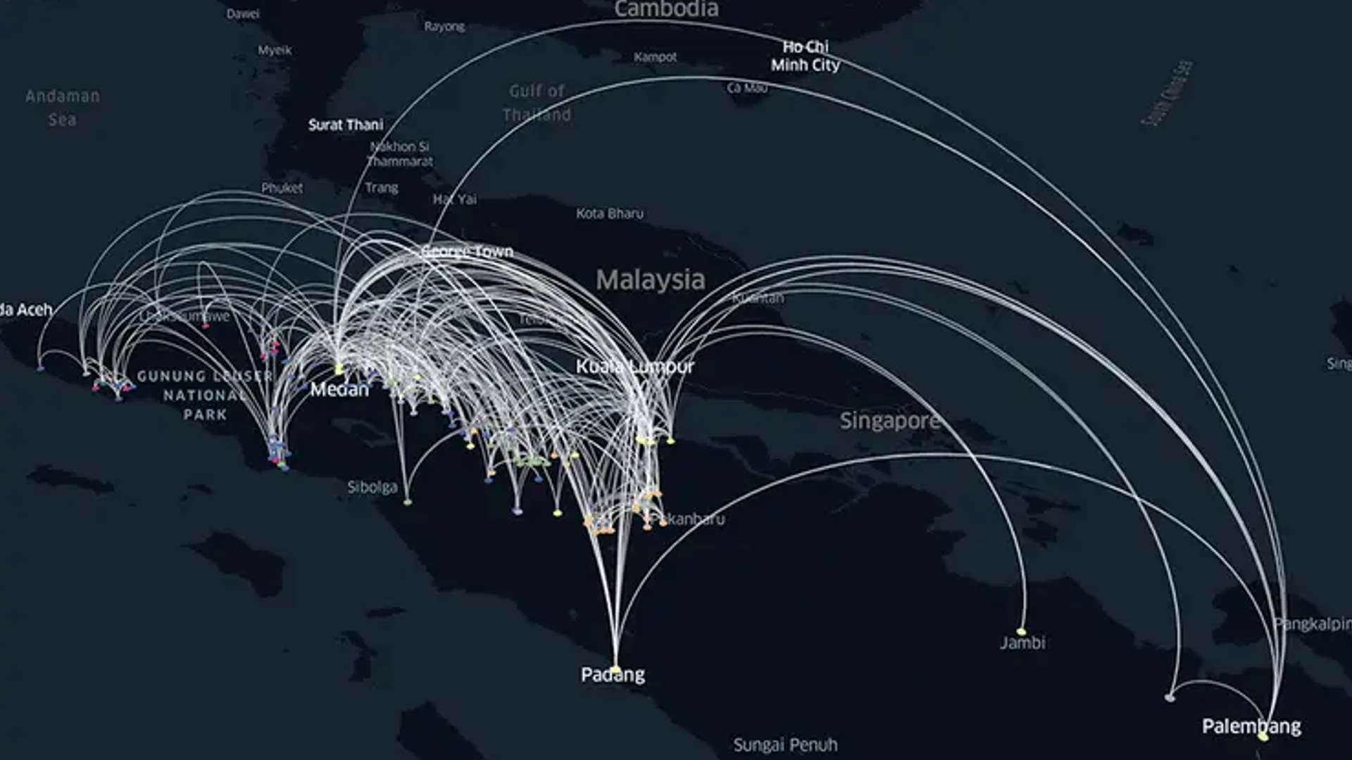 Satellite image of tech pathways across Malaysia & Singapore  