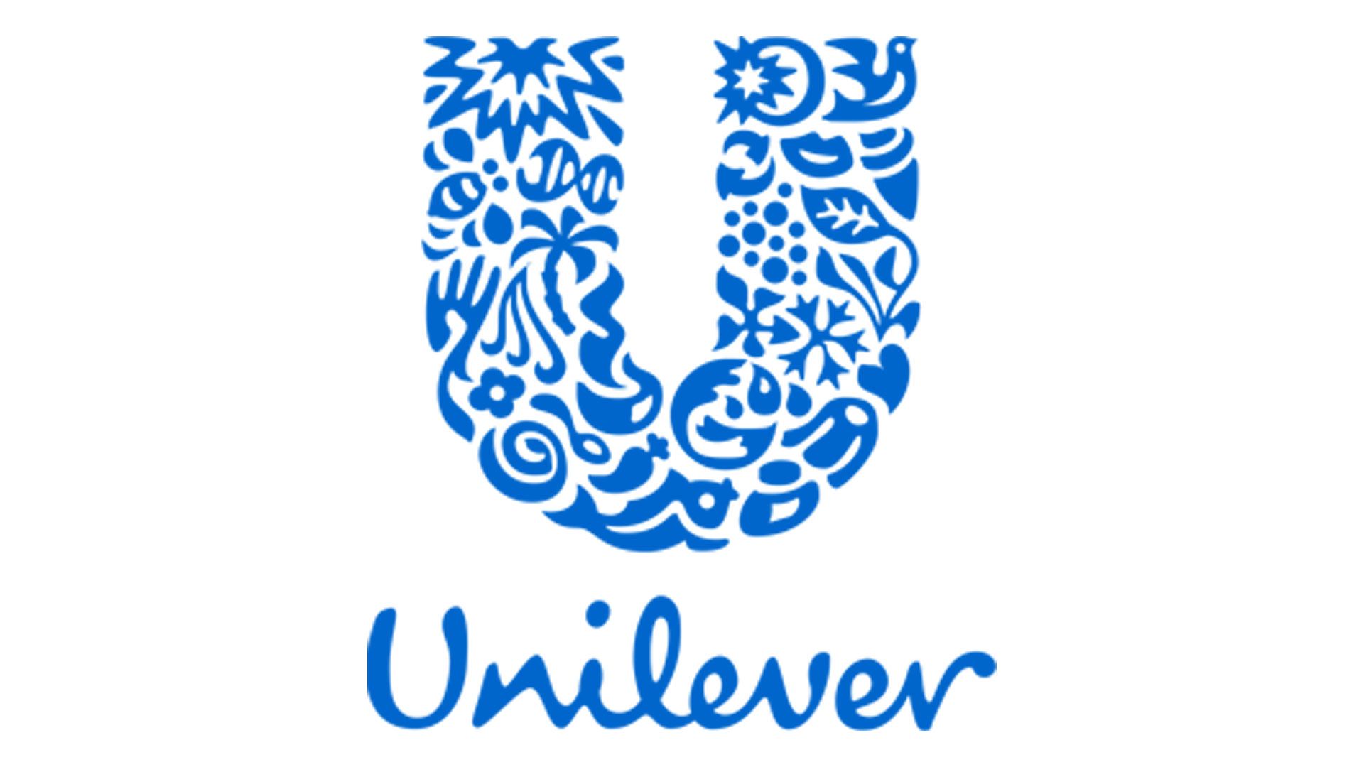Blue Unilever logo with stylised icons forming a large U above the Unilever wordmark on a white background