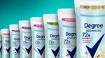 A row of Degree stick deodorants displaying our 72-hour protection technology sticker.
