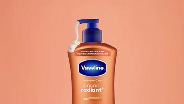 Vaseline Recyclable pump cocoa radiant bottle.