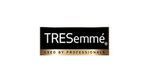 The logo for Unilever Beauty & Wellbeing’s TRESemmé brand. White text on a black and gold label with ‘Used by professionals’