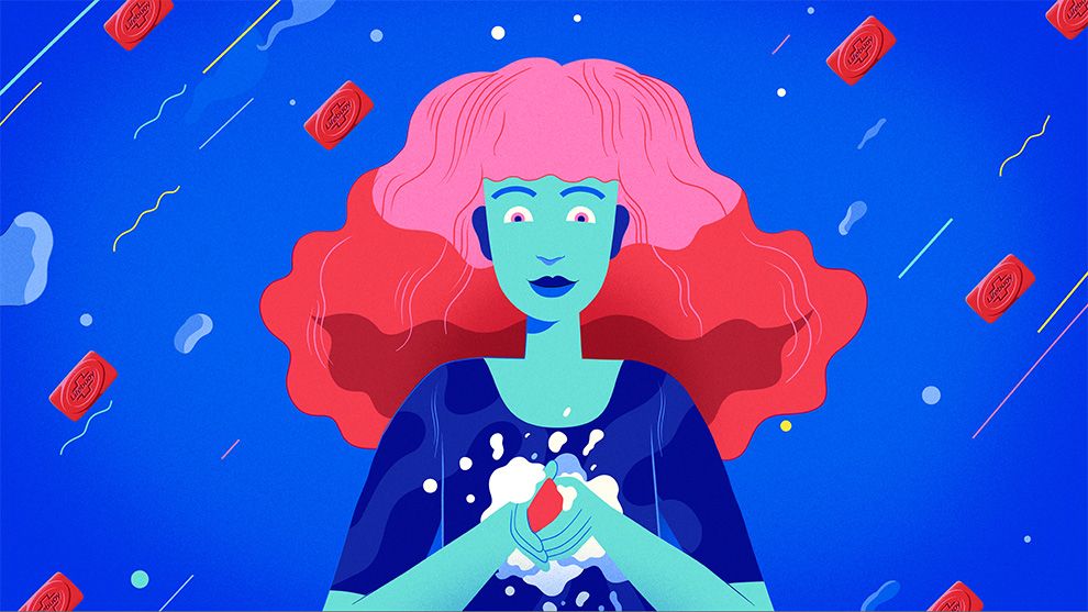 Illustration of a person washing their hands with Lifebuoy soap