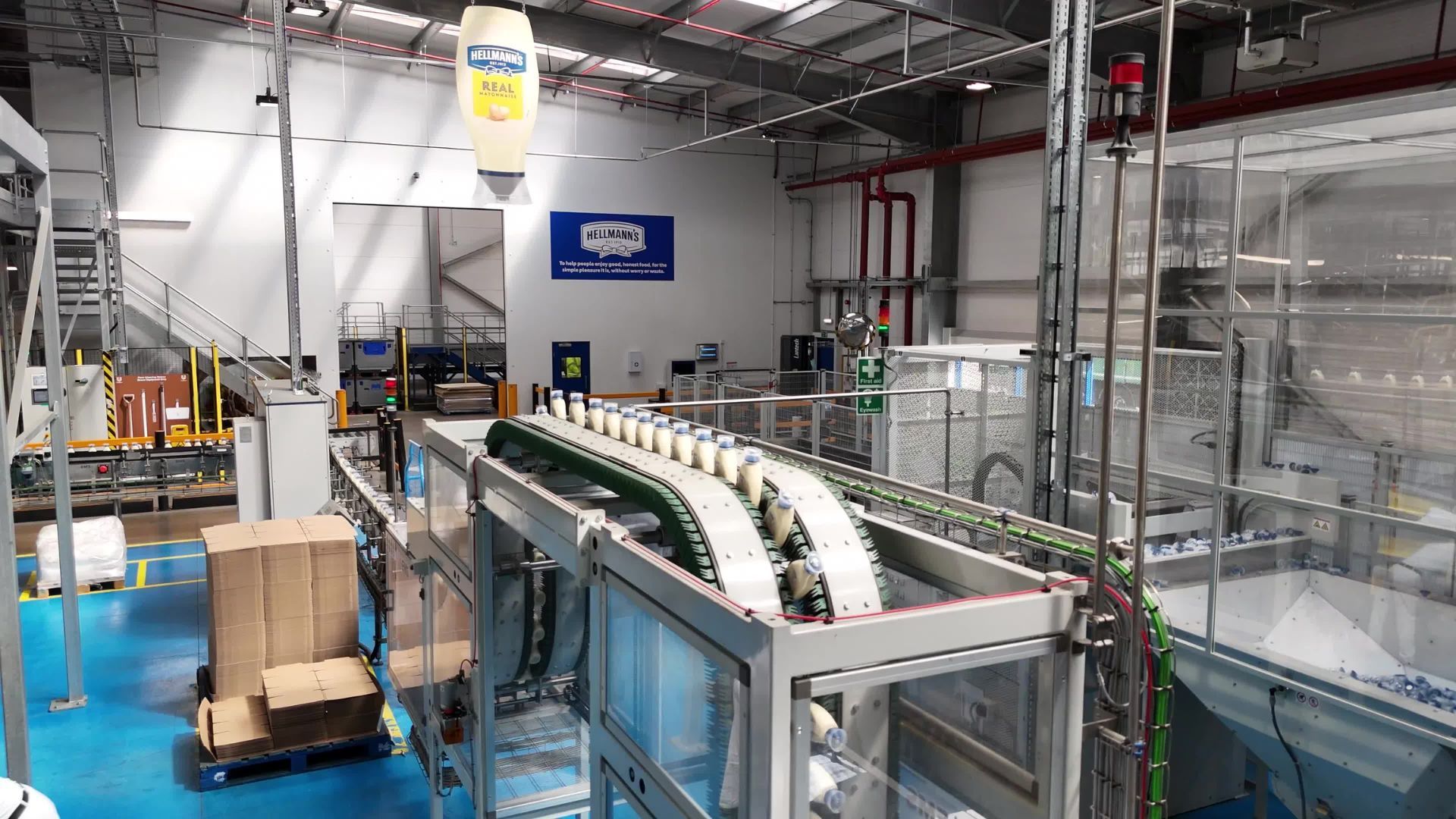 A Hellmann’s squeeze bottle filling production line in Burton.