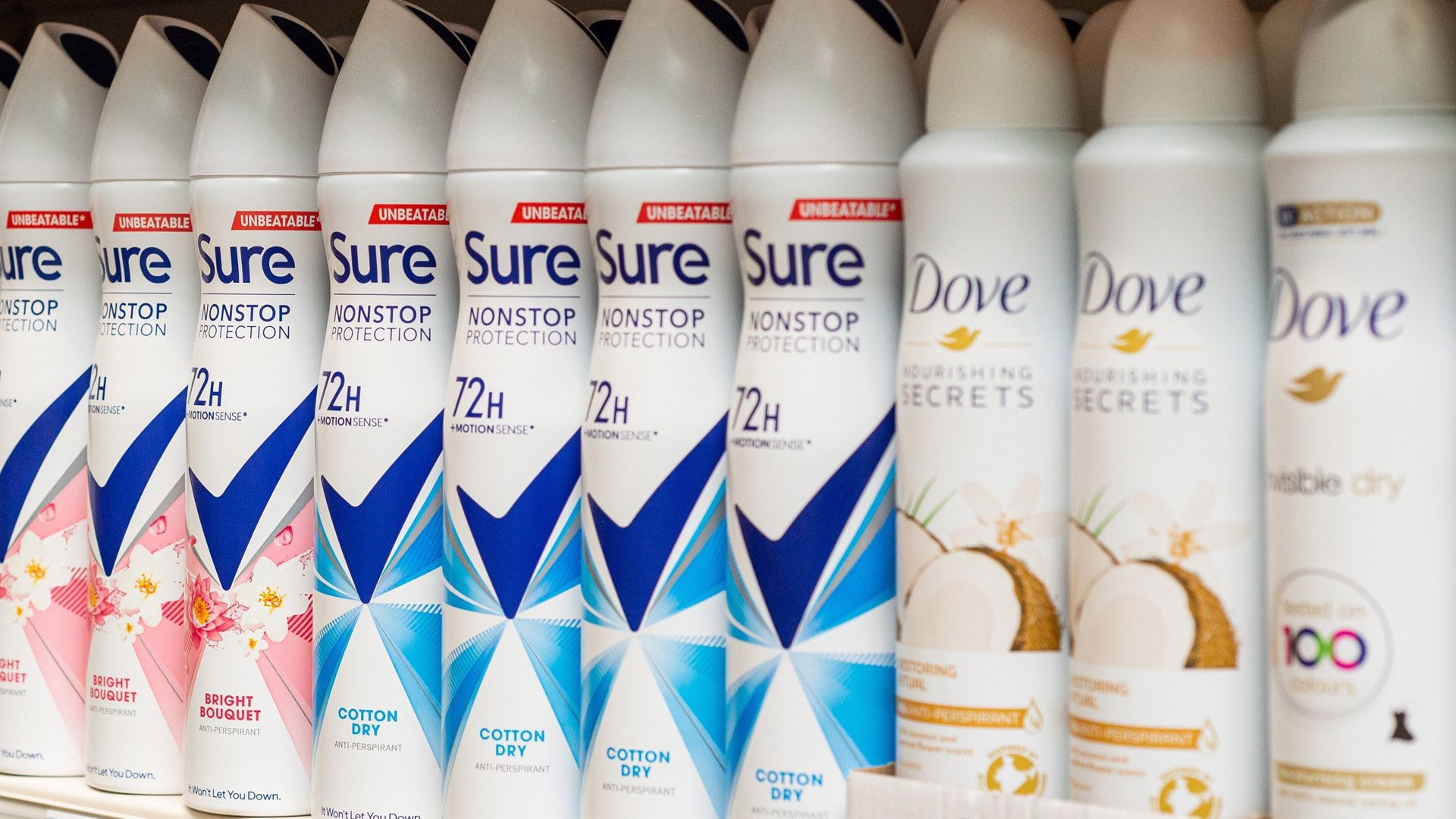 A selection of Sure and Dove products. Sure and Dove are both €1 billion brands.