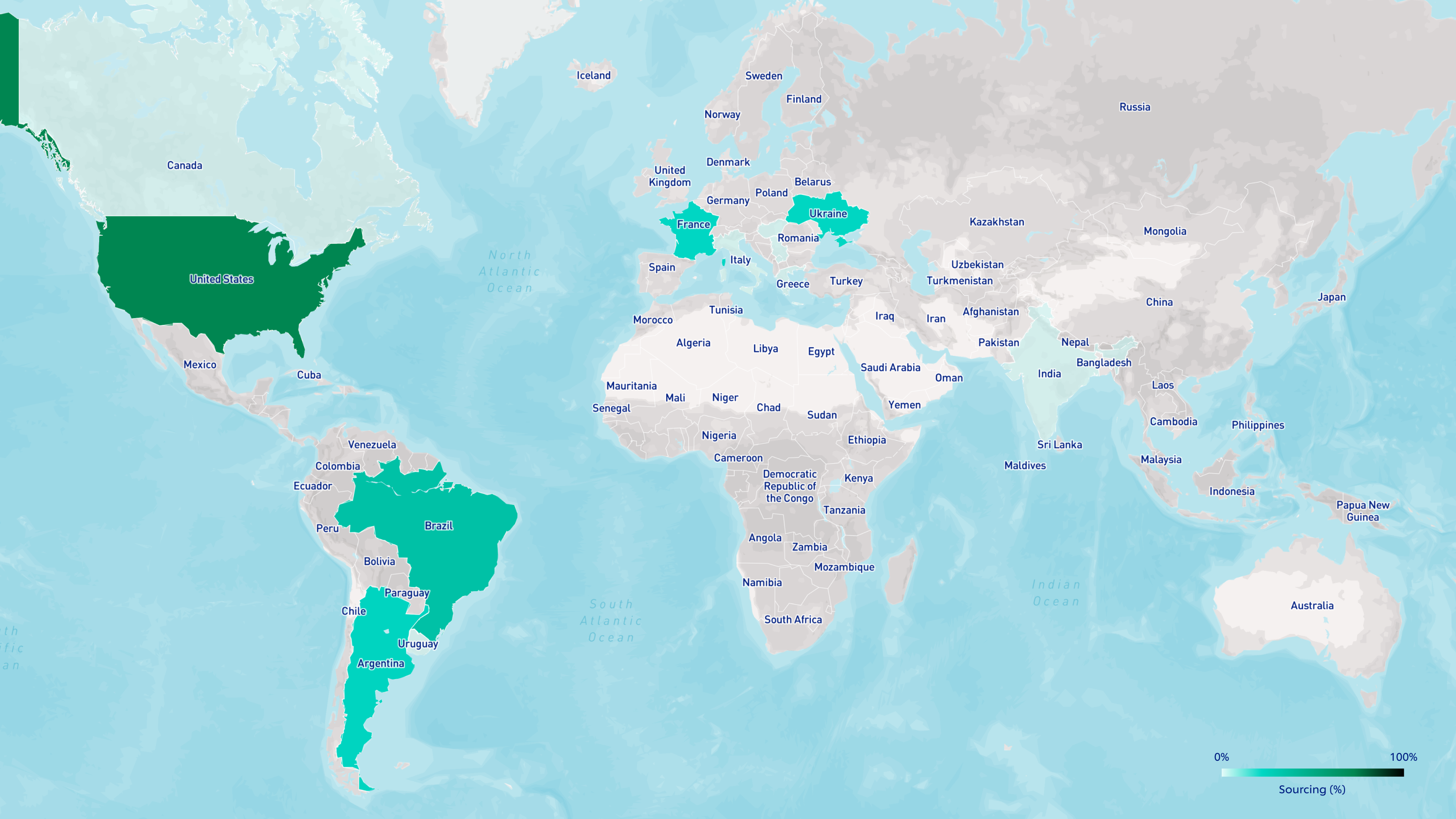Map of the earth highlighting soy areas