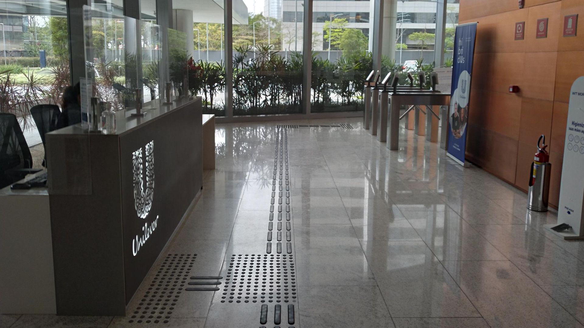 Tactile floor leading to reception desk at Unilever Sao Paulo, Brazil