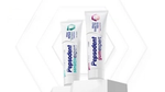 Two tubes of Pepsodent toothpaste, one labeled "sensitive expert" and the other "gum expert," are displayed upright on white platforms against a light background.