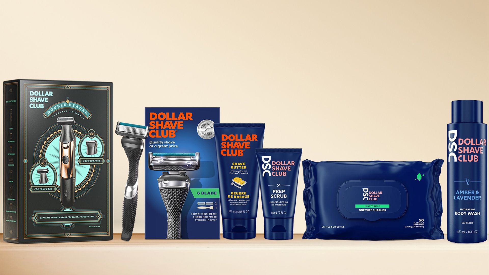 A selection of Dollar Shave Club products.