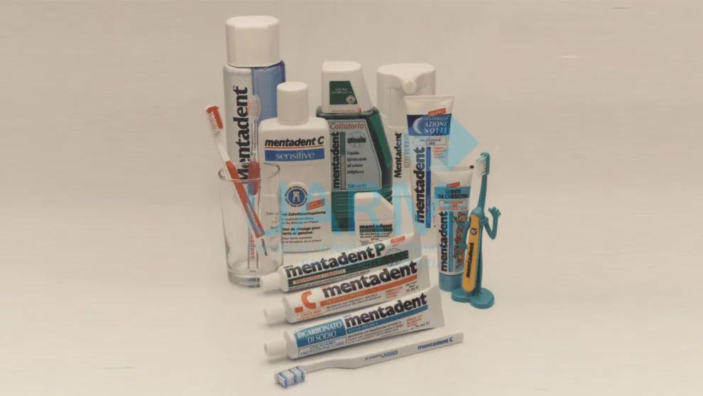 A collection of Mentadent products