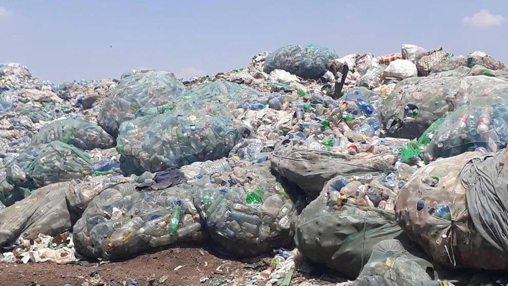 Bags of plastic waste