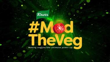 Knorr logo with the text "#ModTheVeg" and "Making veggies the ultimate power-up" on a green and black background